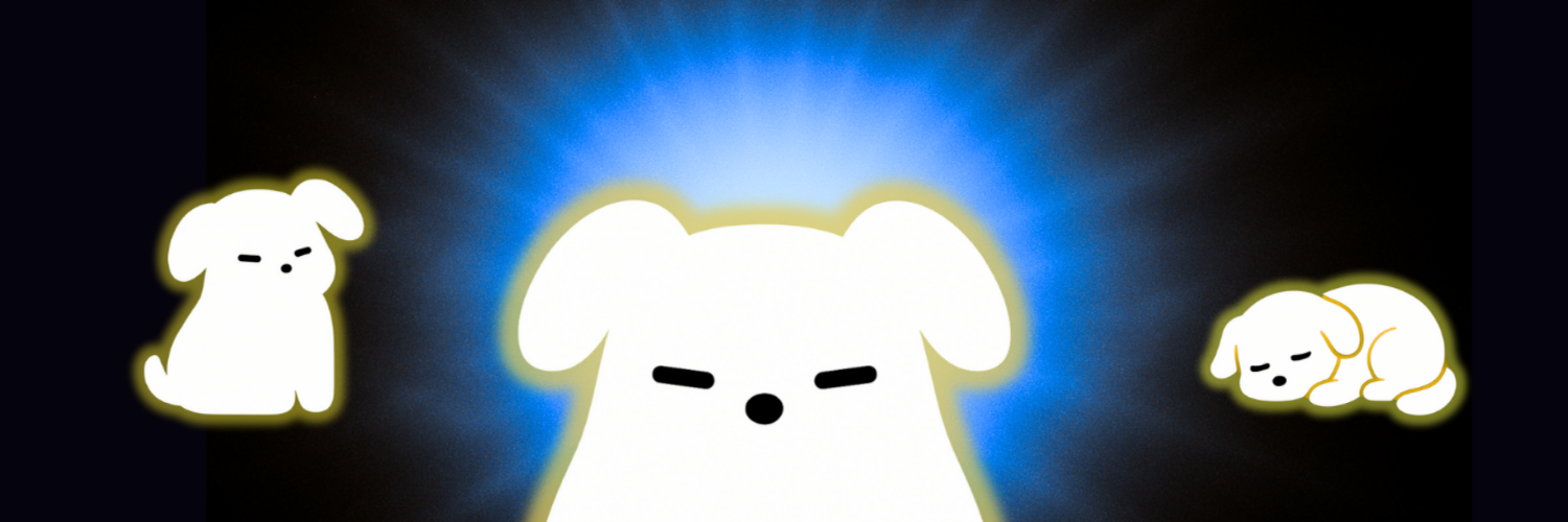 Nochi, the minimalist spirit-dog glowing with ethereal light